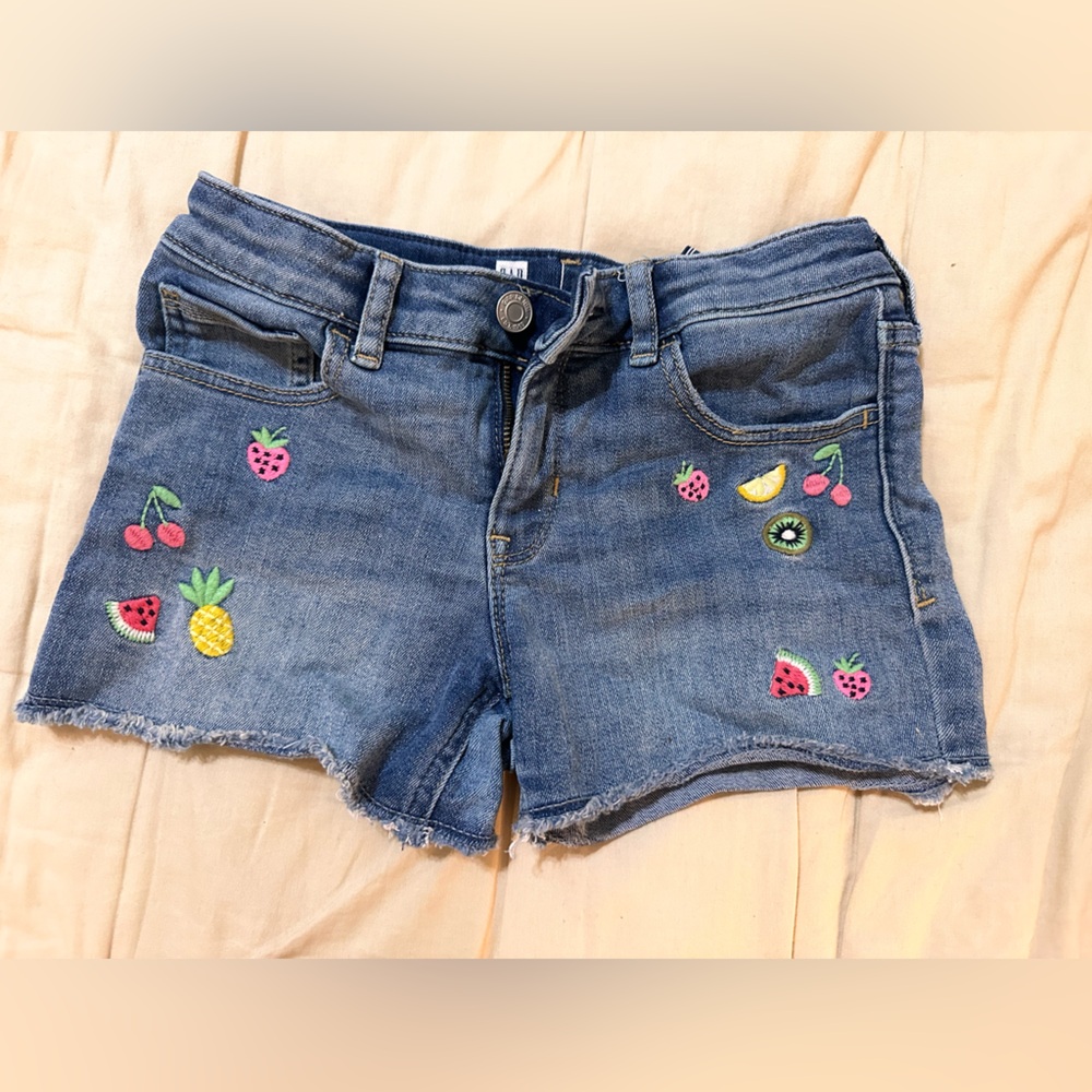 GAP Blue Denim Kids Shorts with Fruit Embroidery